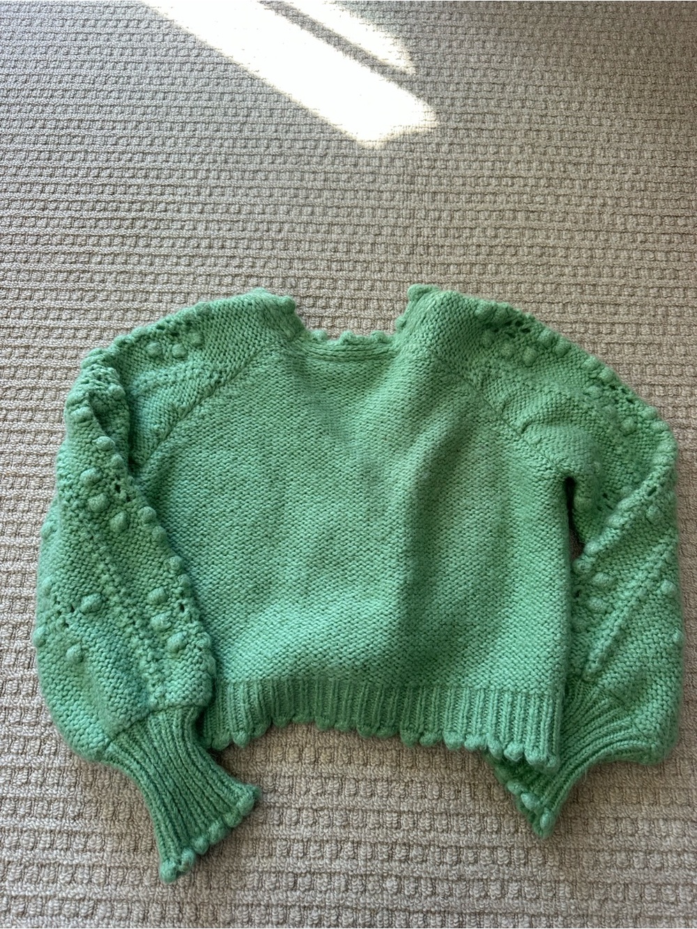 Zara Green Chunky Knit V-Neck Balloon Sleeves Wool Alpaca Blend Cardigan Sz M - Picture 7 of 7
